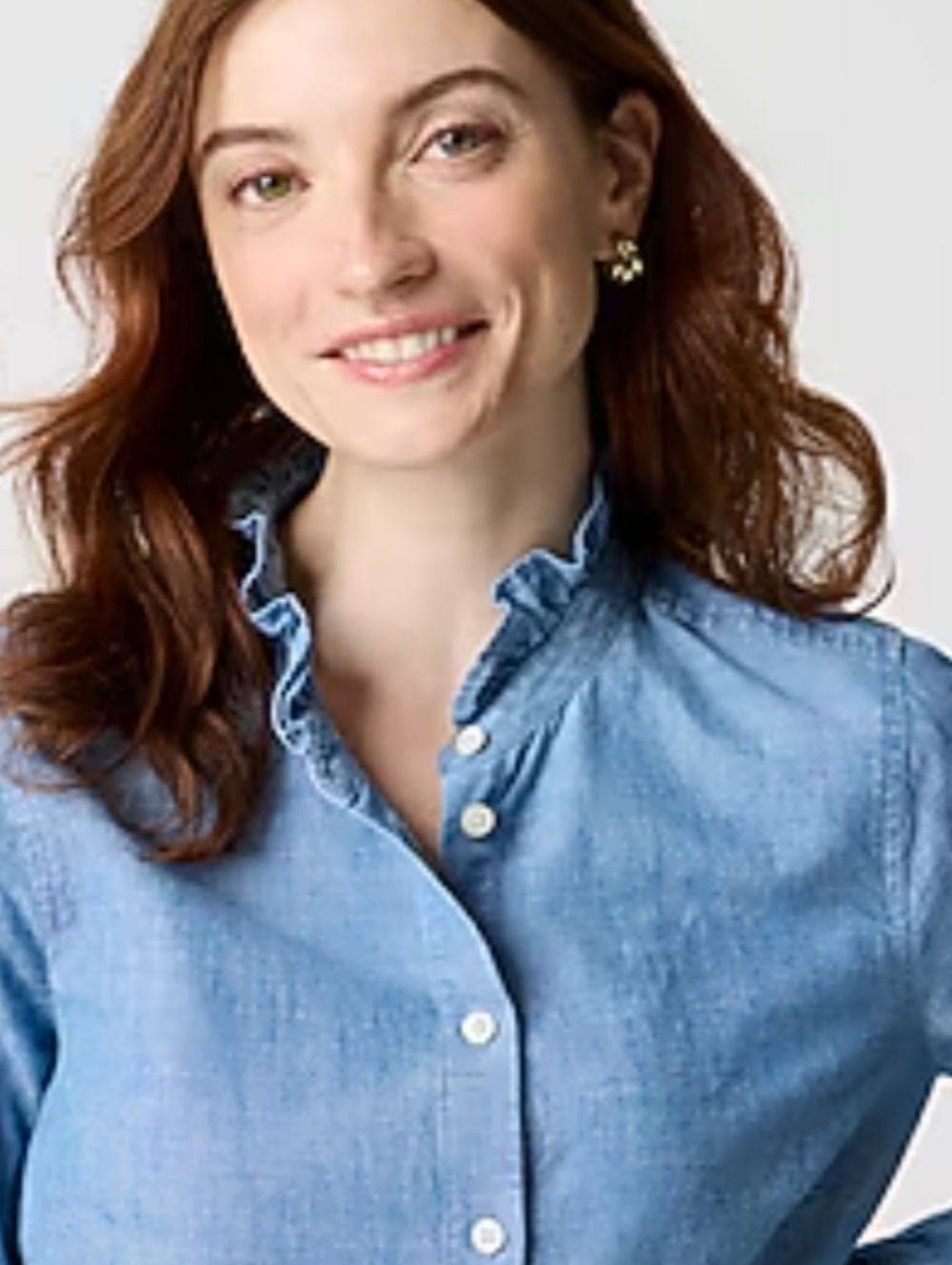 J. Crew Ruffle Chambray Button Down Shirt Large - Picture 2 of 9